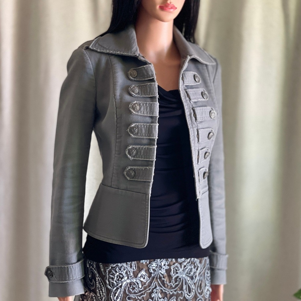 Banana Republic Grey Military Band Jacket Steampunk Dark Academia Goth Utility 2